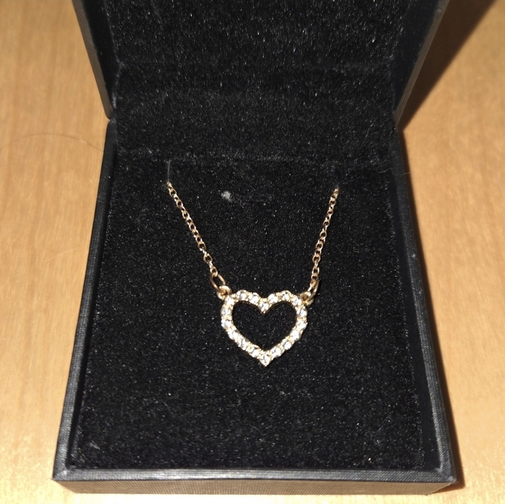 Gold Open Heart Pendant Necklace Cubic Zirconia